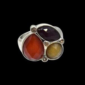 Vintage Premier Designs Poppy Ring Multi Color Stones Champagne Rhinestones